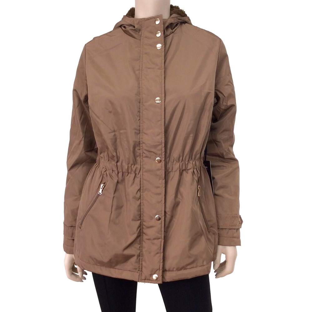 CiSono Jacket Women Medium Brown Hooded Fur Lined Windbreaker NWT